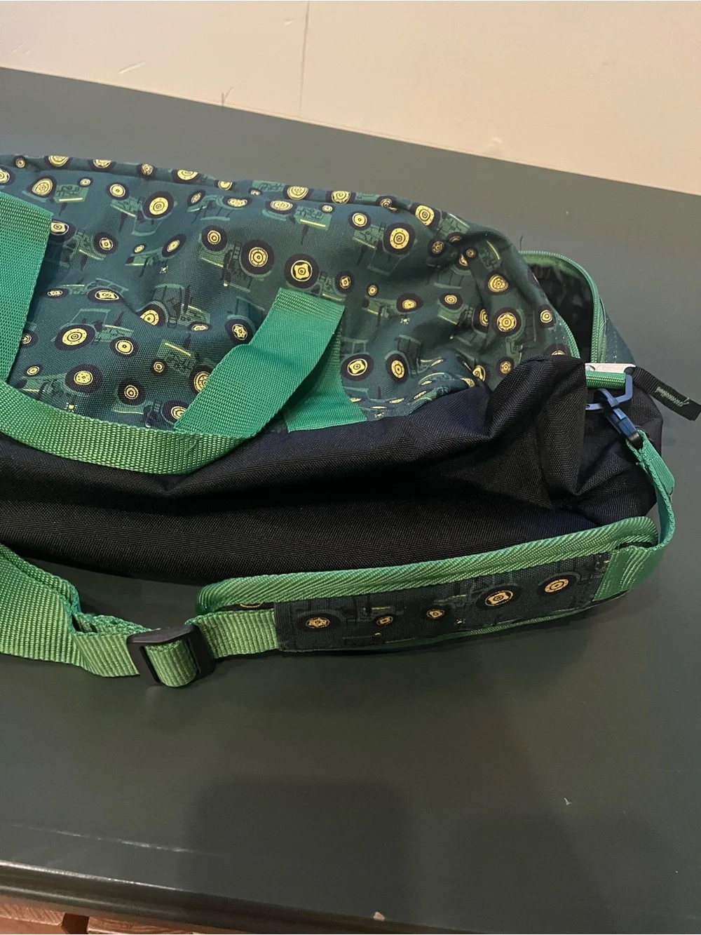 John Deere Green and Black Kids Duffel Bag with Tractor Wheel Pattern